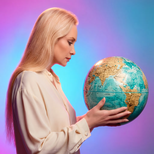 Almine holding a globe